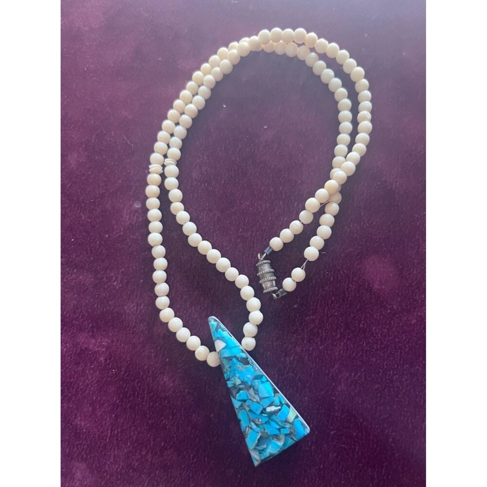 Vintage Native American Mosaic Turquoise Triangle Inlay Necklace